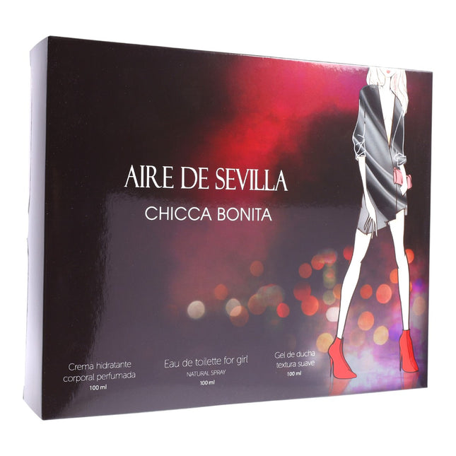 Aire de Sevilla Chicca Bonita – Estuche regalo mujer: Eau de Toilette 100 ml + Gel de ducha 100 ml + Crema corporal 100 ml | Instituto Español