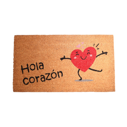 Felpudo de Coco “Hola Corazón” 70x40 cm Bienvenida romántica para tu puerta - Fibra de coco natural con base antideslizante PVC | Alfombrilla entrada interior/exterior protegido