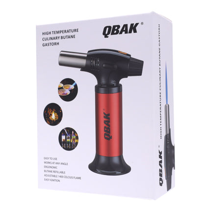 QBAK Soplete De Cocina Profesional Antorcha Butano Encendedor, Mini Culinario Soplete con Cerradura de Seguridad & Llama Ajustable para barbacoa Brulée Crema Cámping (Gas Incluido)