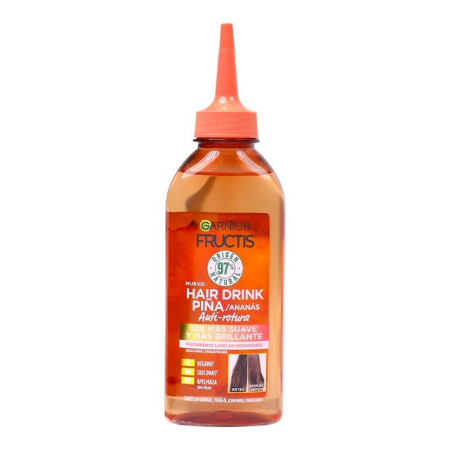 Garnier Fructis Hair Drink Piña Anti-Rotura 200 ml – Tratamiento lamelar instantáneo, 97% origen natural, vegano y sin siliconas para cabello largo y frágil