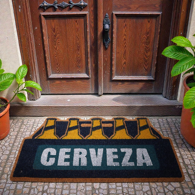 Felpudo de coco divertido “CERVEZA” – 70×40 cm – Fibra de coco natural con base antideslizante PVC | Alfombrilla entrada interior/exterior protegido