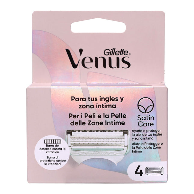 Gillette Venus Satin Care Recambios para depilar Zona Íntima (4 uds) – Barra anti-irritación, recortadora de precisión