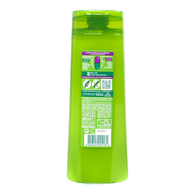 Garnier Fructis Nutri Rizos Champú Definidor con Aceite de Pistacho y Proteína Vegetal – Cabello Ondulado o Rizado – 96h Definición – 380 ml