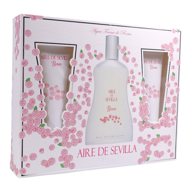 Aire de Sevilla Rosas – Estuche perfume mujer: Eau de Toilette 100 ml + Gel de Ducha 100 ml + Crema Corporal 100 ml | Instituto Español | Cofre floral fresco