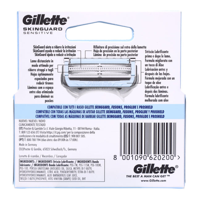 Gillette SkinGuard Sensitive Recambios de Afeitado para Piel Sensible – 3 Cuchillas – Reduce Irritación – Compatible Fusion5 y ProGlide