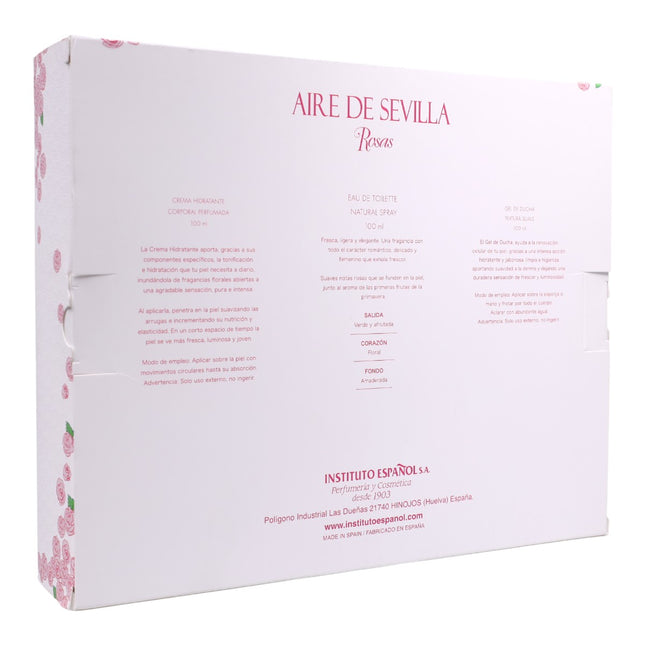 Aire de Sevilla Rosas – Estuche perfume mujer: Eau de Toilette 100 ml + Gel de Ducha 100 ml + Crema Corporal 100 ml | Instituto Español | Cofre floral fresco