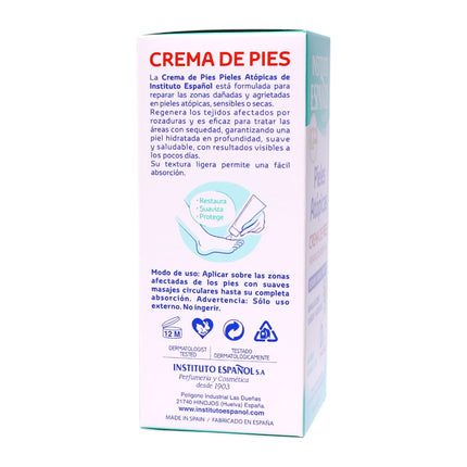 Instituto Español Crema de Pies para Pieles Atópicas 100 ml – Hidratación Profunda, Repara Talones Agrietados, Alivia Picor, 0% Parabenos