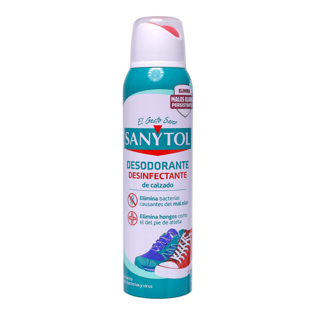 Sanytol Desodorante Desinfectante para Calzado 150 ml | Elimina 99,9% de bacterias, hongos y virus | Antiolor eficaz para zapatillas, zapatos y plantillas