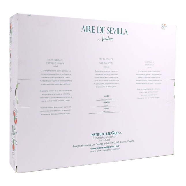 Aire de Sevilla Azahar – Estuche Regalo Mujer con Eau de Toilette 100 ml + Crema Corporal 100 ml + Gel de Ducha 100 ml | Aroma floral cítrico de azahar