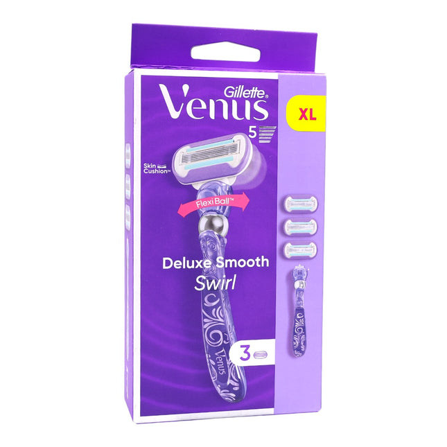 Gillette Venus Deluxe Smooth Swirl XL – Maquinilla de Afeitar Mujer con 5 Hojas y FlexiBall™, Pack con 3 Recambios