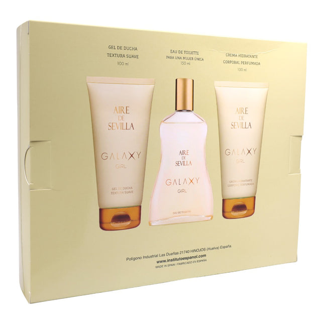 Aire de Sevilla Galaxy Girl – Set regalo mujer: Eau de Toilette 150 ml + Gel de Ducha 100 ml + Crema Corporal 100 ml | Estuche de perfumería
