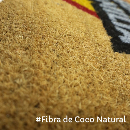 Felpudo de Coco Natural Antideslizante Diseño “Super Familia” 40x70 cm Alfombra de Entrada para Exterior e Interior