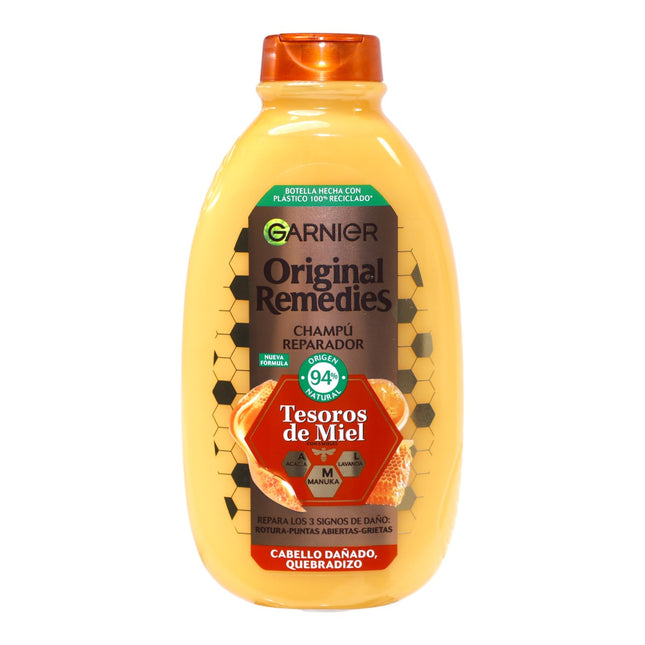 Garnier Original Remedies Champú Reparador Tesoros de Miel 400 ml – Cabello dañado y quebradizo, con miel de acacia, manuka y lavanda, 94% origen natural