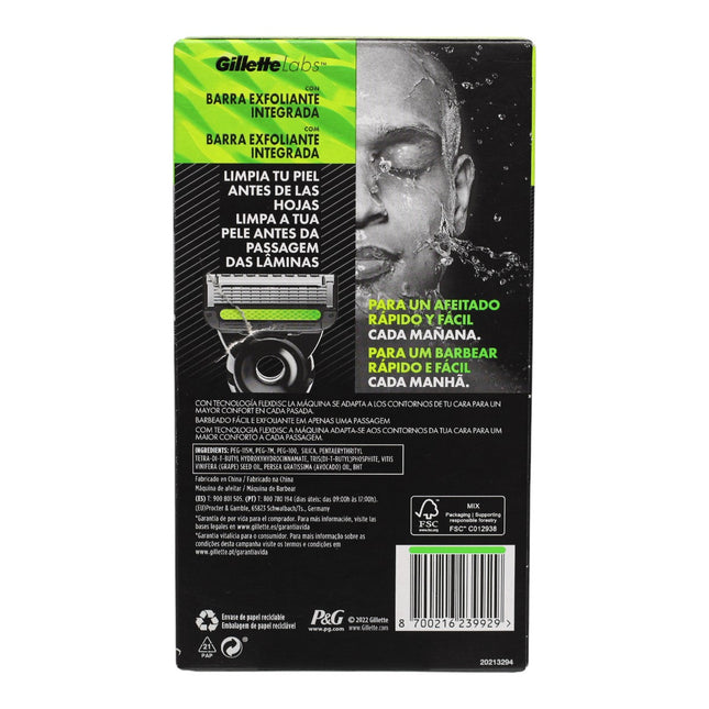 Gillette Labs Máquina de Afeitar con Barra Exfoliante Integrada – Afeitado Fácil y Exfoliante en una Sola Pasada – Tecnología FlexDisc – Garantía de por Vida