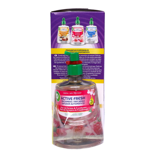 Air Wick 24/7 Active Fresh Campo de Lavanda 228 ml + Recambio Flor de Cerezo y Frambuesa 228 ml – Difusor Automático sin Aerosol