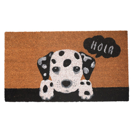 Felpudo de Animales 40x70 cm Diseño Perro Dálmata con Texto “Hola” Fibra de Coco Natural y Base Antideslizante Alfombra de Entrada para Exterior e Interior