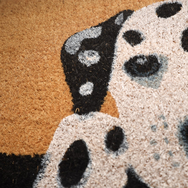 Felpudo de Animales 40x70 cm Diseño Perro Dálmata con Texto “Hola” Fibra de Coco Natural y Base Antideslizante Alfombra de Entrada para Exterior e Interior