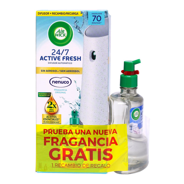 Air Wick 24/7 Active Fresh Nenuco 228 ml + Recambio Active Fresh 228 ml – Difusor Automático sin Aerosol