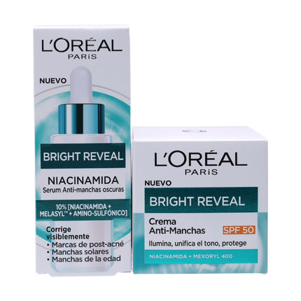 L’Oréal Paris Rutina Bright Reveal Anti-Manchas – Sérum niacinamida + Fluido SPF, kit cuidado de manchas