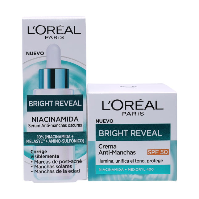 L’Oréal Paris Rutina Bright Reveal Anti-Manchas – Sérum niacinamida + Fluido SPF, kit cuidado de manchas