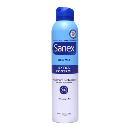 Sanex Dermo Extra Control Spray 48h 250 ml – Desodorante antitranspirante de máxima protección, efecto seco duradero, 0 % alcohol y pH respetuoso