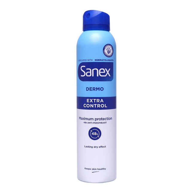 Sanex Dermo Extra Control Spray 48h 250 ml – Desodorante antitranspirante de máxima protección, efecto seco duradero, 0 % alcohol y pH respetuoso