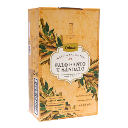 Tulasi Incienso Palo Santo y Sándalo – Varillas de Incienso Masala Exclusiva, Aroma Equilibrante y Relajante 12 cajitas de 15 gramos