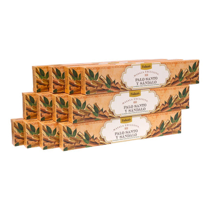 Tulasi Incienso Palo Santo y Sándalo – Varillas de Incienso Masala Exclusiva, Aroma Equilibrante y Relajante 12 cajitas de 15 gramos