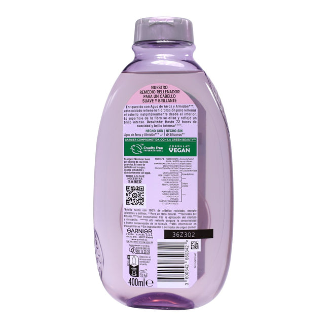 Garnier Original Remedies Champú Rellenador Infusión de Agua de Arroz & Almidón, sin siliconas, 94% origen natural, ideal para cabello largo sin brillo, 400 ml