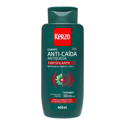 Kerzo Champú Anti-Caída Fortificante con Trichogen®, Vitamina B5 y Arginina – Revitaliza y fortalece el cabello – 400 ml