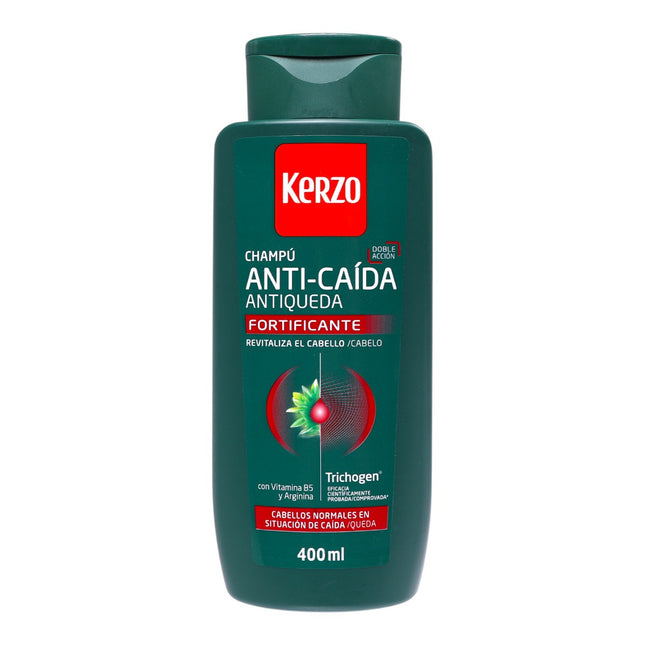 Kerzo Champú Anti-Caída Fortificante con Trichogen®, Vitamina B5 y Arginina – Revitaliza y fortalece el cabello – 400 ml