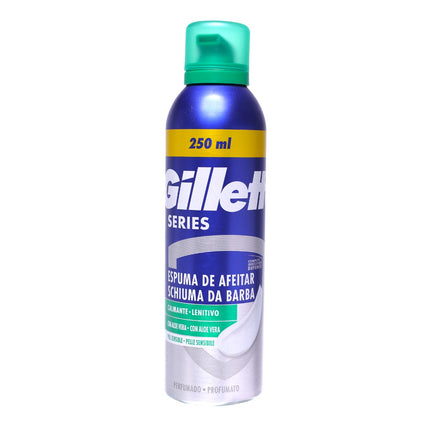 Gillette Series Espuma de Afeitar Calmante con Aloe Vera 250 ml – para piel sensible, protección anti-irritaciones y afeitado suave con fragancia ligera