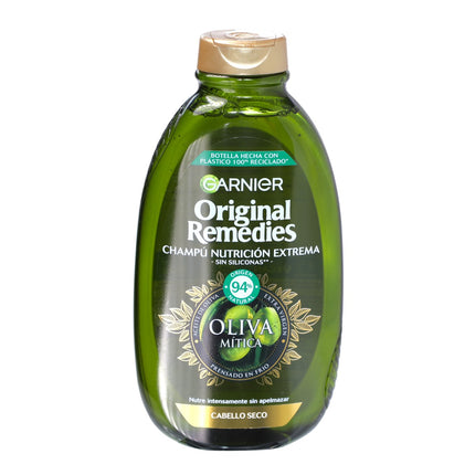 Garnier Original Remedies Champú Nutrición Extrema Oliva Mítica 400 ml | Cabello Seco y Dañado | Con Aceite de Oliva Virgen, 94% Origen Natural, Sin Siliconas