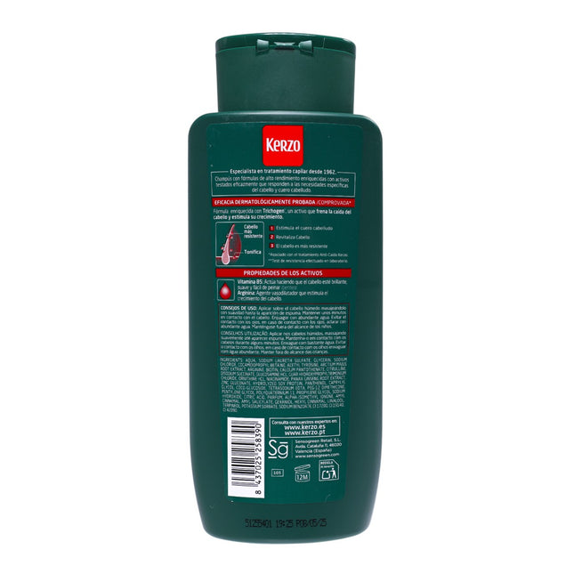 Kerzo Champú Anti-Caída Fortificante con Trichogen®, Vitamina B5 y Arginina – Revitaliza y fortalece el cabello – 400 ml