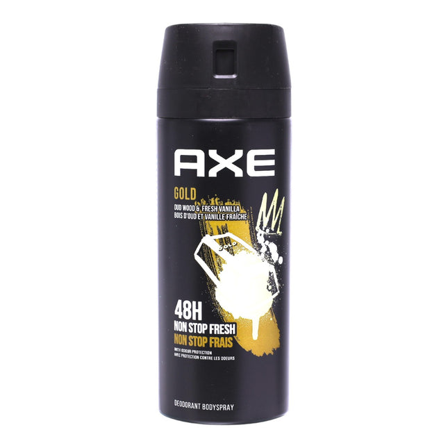 AXE Gold Desodorante Body Spray Hombre 150 ml – Frescura hasta 48 h con aroma de Madera de Oud y Vainilla Fresca | Control del olor | Spray fácil y duradero