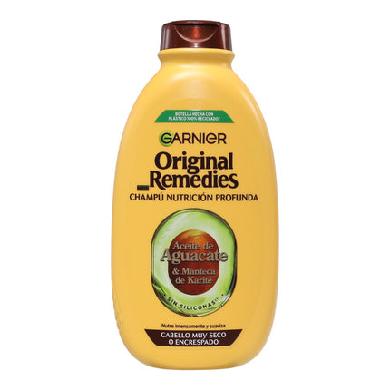Garnier Original Remedies Champú Nutrición Profunda Aceite de Aguacate & Manteca de Karité 400 ml – Cabello Muy Seco o Encrespado, Sin Siliconas