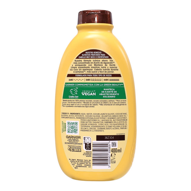 Garnier Original Remedies Champú Nutrición Profunda Aceite de Aguacate & Manteca de Karité 400 ml – Cabello Muy Seco o Encrespado, Sin Siliconas