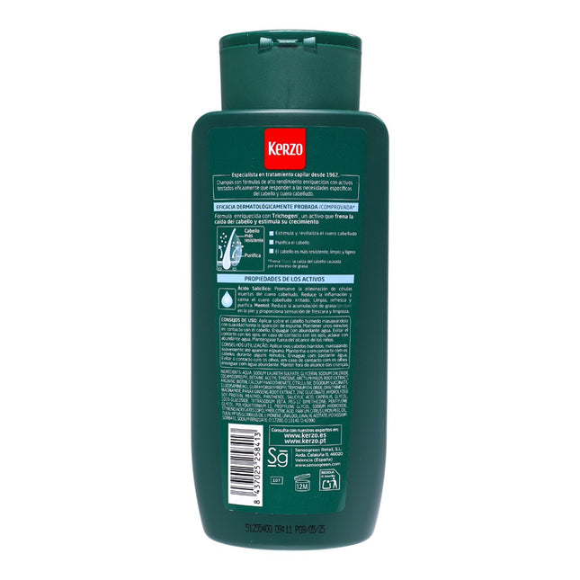 Kerzo Champú Anti-Caída Refrescante con Trichogen, Ácido Salicílico y Mentol – Cabello Graso con Caída – 400 ml