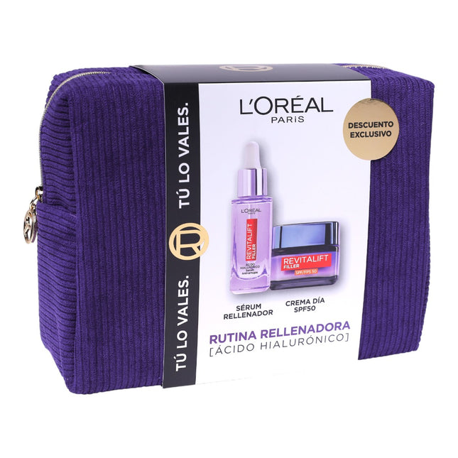 L’Oréal Paris Revitalift Filler Rutina Rellenadora con Ácido Hialurónico – Sérum 30 ml + Crema de Día 50 ml SPF50 con Neceser Morado