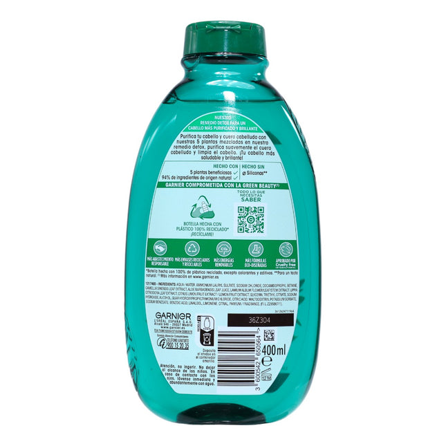 Garnier Original Remedies Champú Detox 5 Plantas Beneficiosas 400 ml | Sin Siliconas | Ortiga Verbena Limón Té Verde Aloe Vera | Para Todo Tipo de Cabello