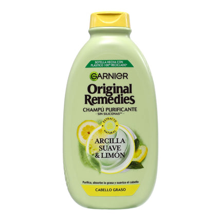 Garnier Original Remedies Champú Purificante Arcilla Suave & Limón, Cabello Graso, Sin Siliconas, 94% Origen Natural, 400 ml
