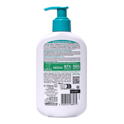 Garnier PureActive Gel Limpiador Purificante Suave 250 ml, Limpiador Facial con Ácido Salicílico, Niacinamida, Arcilla y Ceramida, Sin Perfume