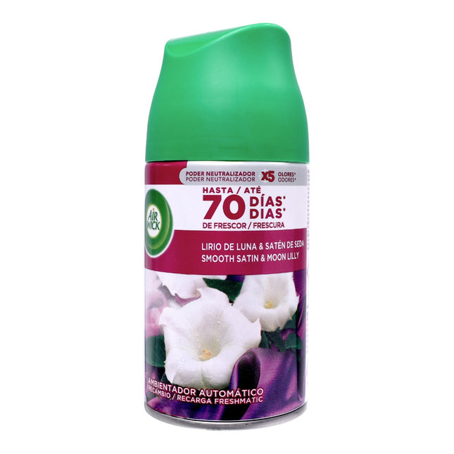 Air Wick Freshmatic Recambio Automático 250 ml – Lirio de Luna & Satén de Seda (Smooth Satin & Moon Lily), hasta 70 días de fragancia y neutraliza olores