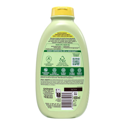 Garnier Original Remedies Champú Purificante Arcilla Suave & Limón, Cabello Graso, Sin Siliconas, 94% Origen Natural, 400 ml