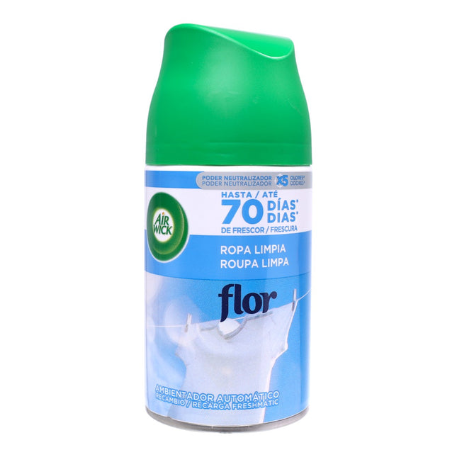 Air Wick Freshmatic Recambio Ropa Limpia flor – Ambientador automático en spray, hasta 70 días de frescor, 250 ml
