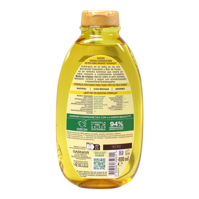 Garnier Original Remedies Champú Iluminador Sun-Kissed Camomila & Miel de Flores, 400 ml – Cabello Rubio o con Mechas, Sin Siliconas, 94% origen natural