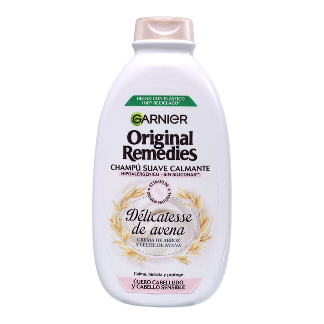 Garnier Original Remedies Champú Suave Calmante Delicatesse de Avena, Hipoalergénico, Sin Siliconas, Cuero Cabelludo y Cabello Sensible, 400 ml