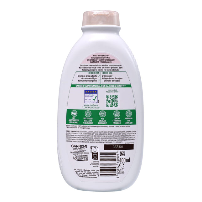 Garnier Original Remedies Champú Suave Calmante Delicatesse de Avena, Hipoalergénico, Sin Siliconas, Cuero Cabelludo y Cabello Sensible, 400 ml