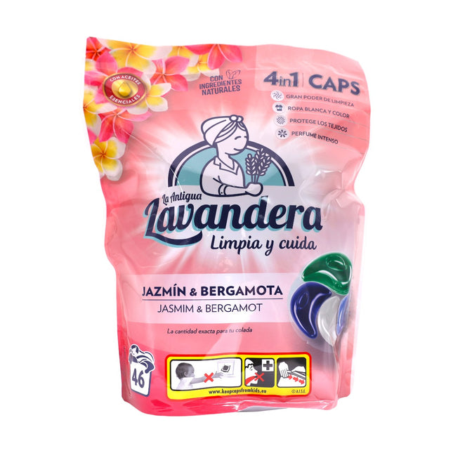 La Antigua Lavandera Cápsulas Detergente 4 en 1 Jazmín & Bergamota – 46 Unidades | Gran Poder de Limpieza, Perfume Intenso y Protección de Tejidos