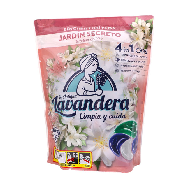 La Antigua Lavandera Cápsulas Detergente 4 en 1 Jardín Secreto – 46 Unidades | Edición Limitada | Gran Poder de Limpieza, Protege Tejidos, Perfume Intenso